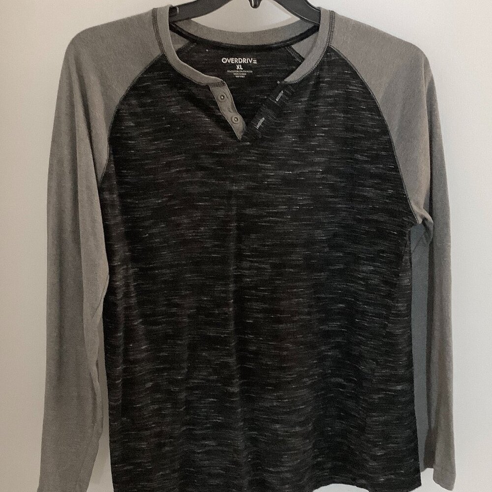 Mens Overdrive Long Sleeve Tee Grey Black  Cotton/Poly